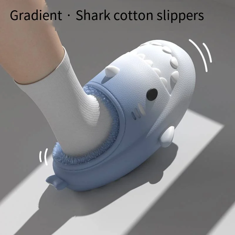 New Arrival Shark Slides Slippers Winter Soft Bottom Couple Cartoon Indoor Non-slip Plush Thick Sole Lovely Shark Slippers