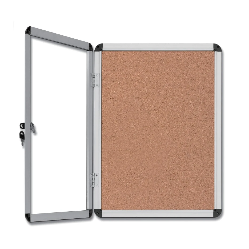 
lockable custom size cork pin board with acrylic door 