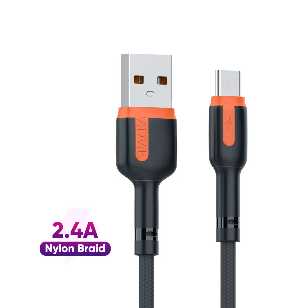 VIDVIE 2021 Newest 2.4A Nylon Braided USB Type C Fast Charger Cable Data Cabo Date Charging Cable