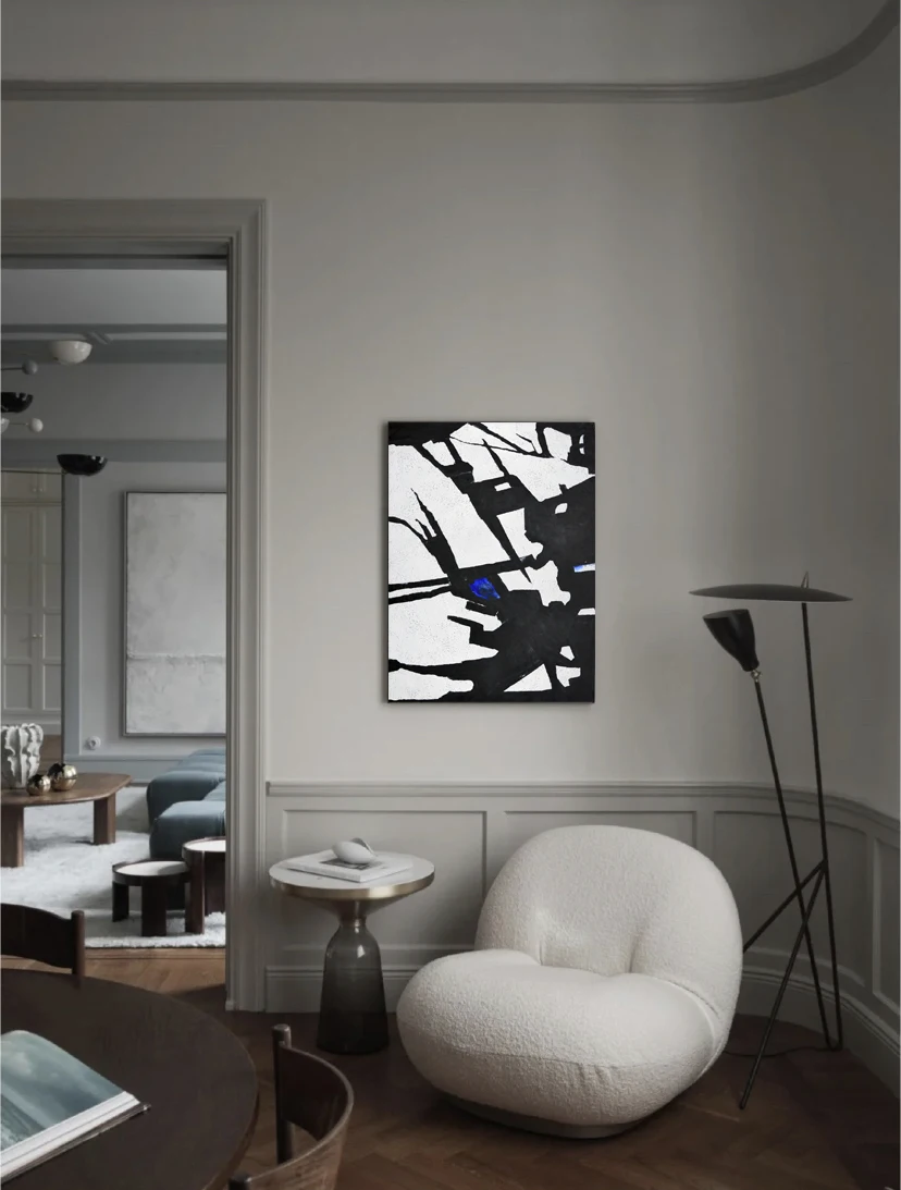 Modern wall decor black and white abstract oil painting on canvas