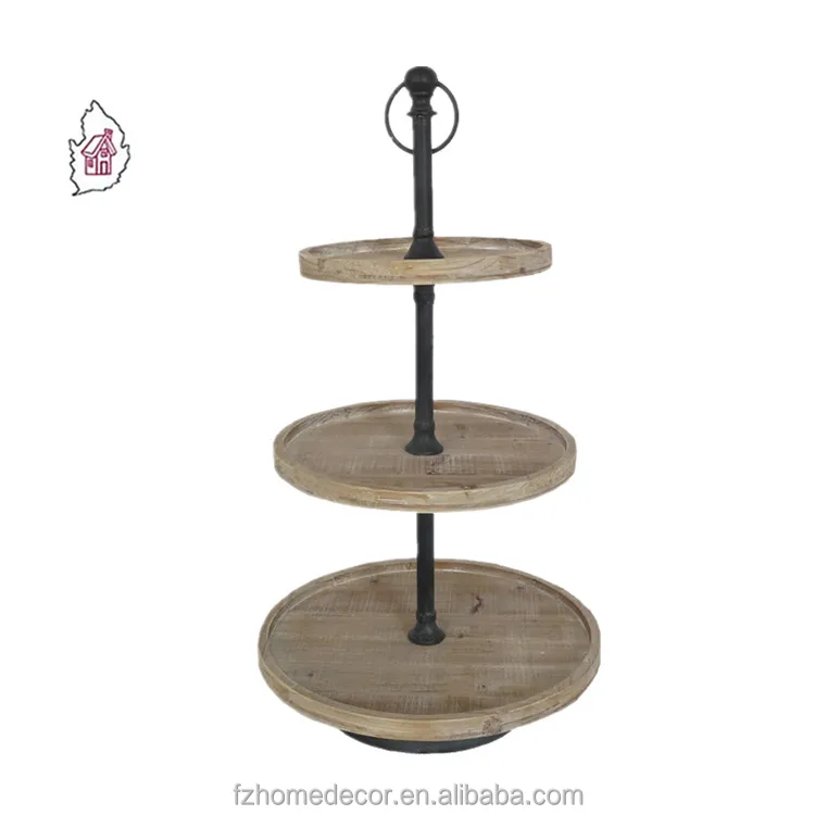 Two tiered rustic wooden serving tray farmhouse wood tray stand for home