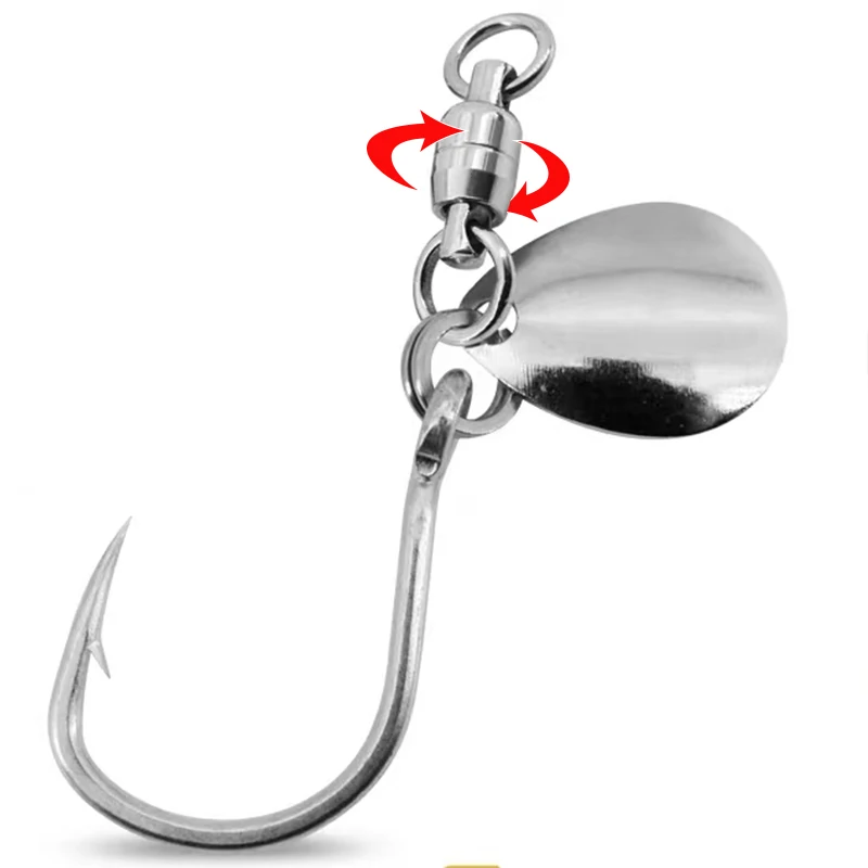 TAKEDO Stainless Steel Jig hook Double Bearing Swivel 1/0  2/0 3/0 5/0 Single Fishing Hooks With Spoon For Spanish Mackerel Bass