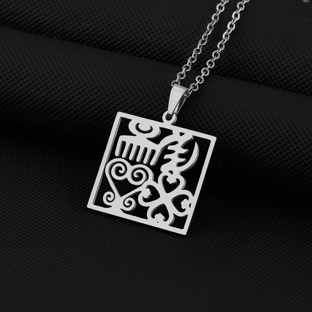 Hot sale 2024 new stainless steel men and women African Adinkra ancient cultural symbol pendant necklaces accessories