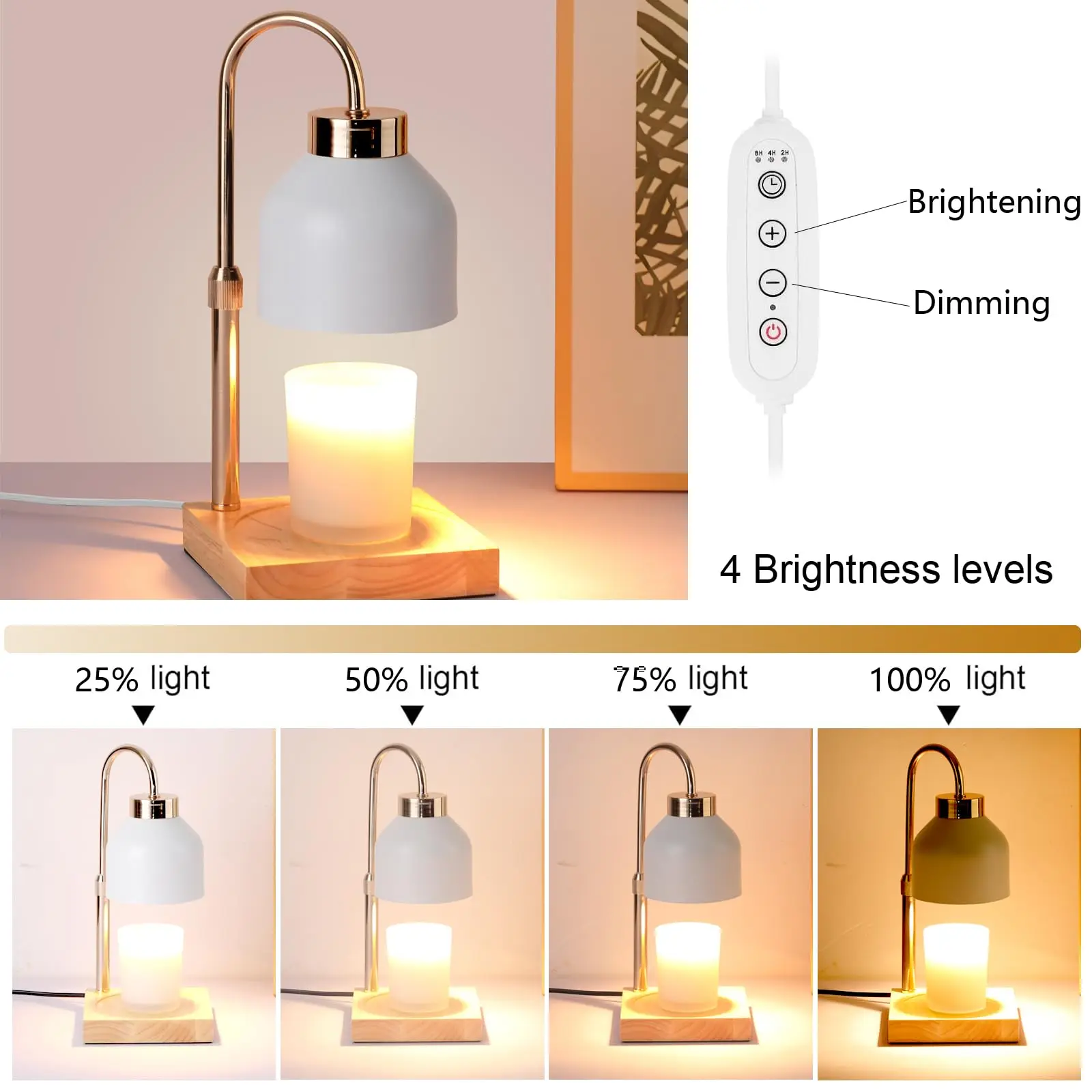Candle Warmer Lamp with Timer, Electric Wax Melt Warmer with 2 Bulbs, Dimmer Adjustable Height House Warming Gifts