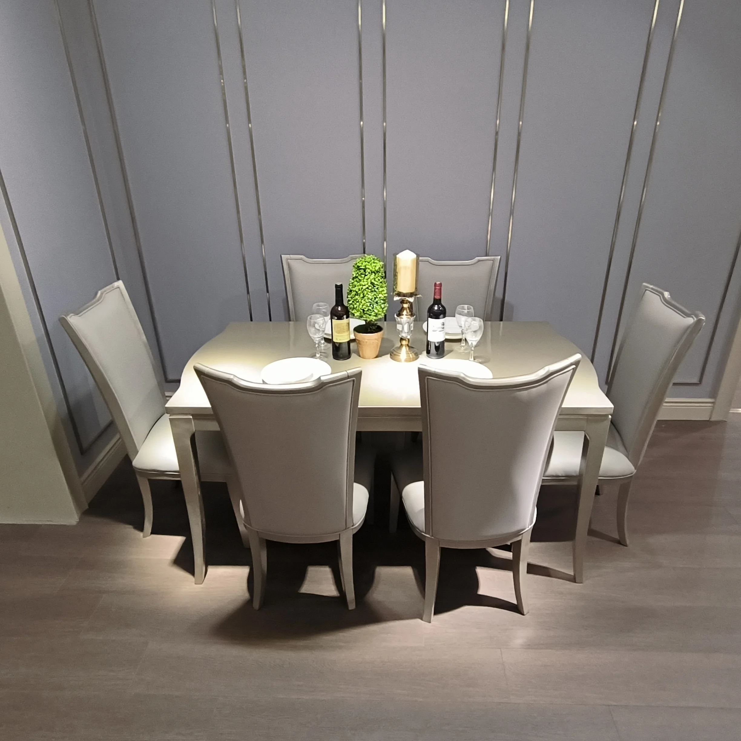 European style solid wood frame dining table set furniture luxury modern royal birch beech dining table set with dining chairs