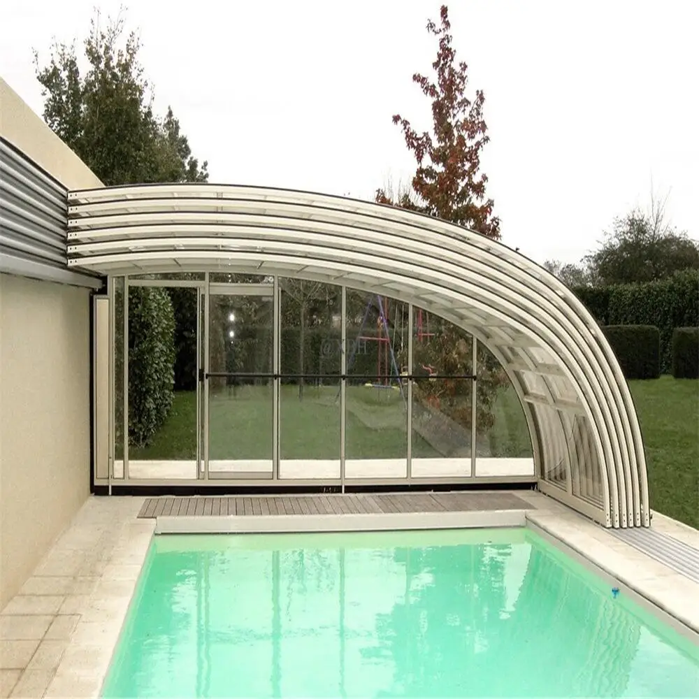Outdoor Glass Patio Enclosure Winter Retractable Glass Roof for Swimming Pool