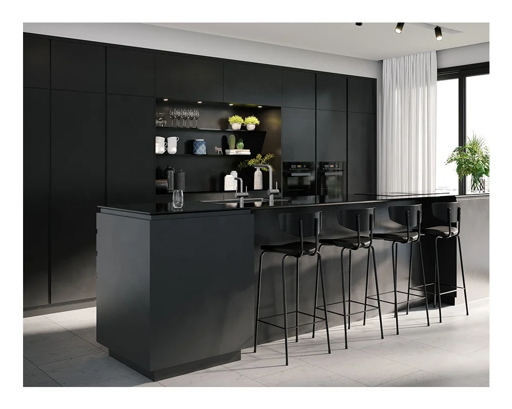 Customized Modern Design Smart Kitchen Automatic Electric Door Kitchen Cabinets with Lifting Island