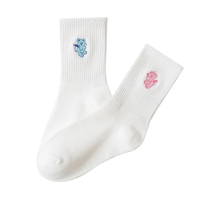 Cartoon Girl Socks Fashion Sock for Women Cute Bear Angle Ladies Embroidery Tube Socks