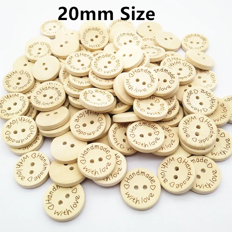 15mm and 20mm handmade withlove wood button in natural color, natural wood button
