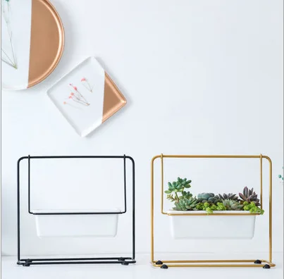 New Nordic creative hanging swing wrought iron ceramic flower pot for indoor garden decoration