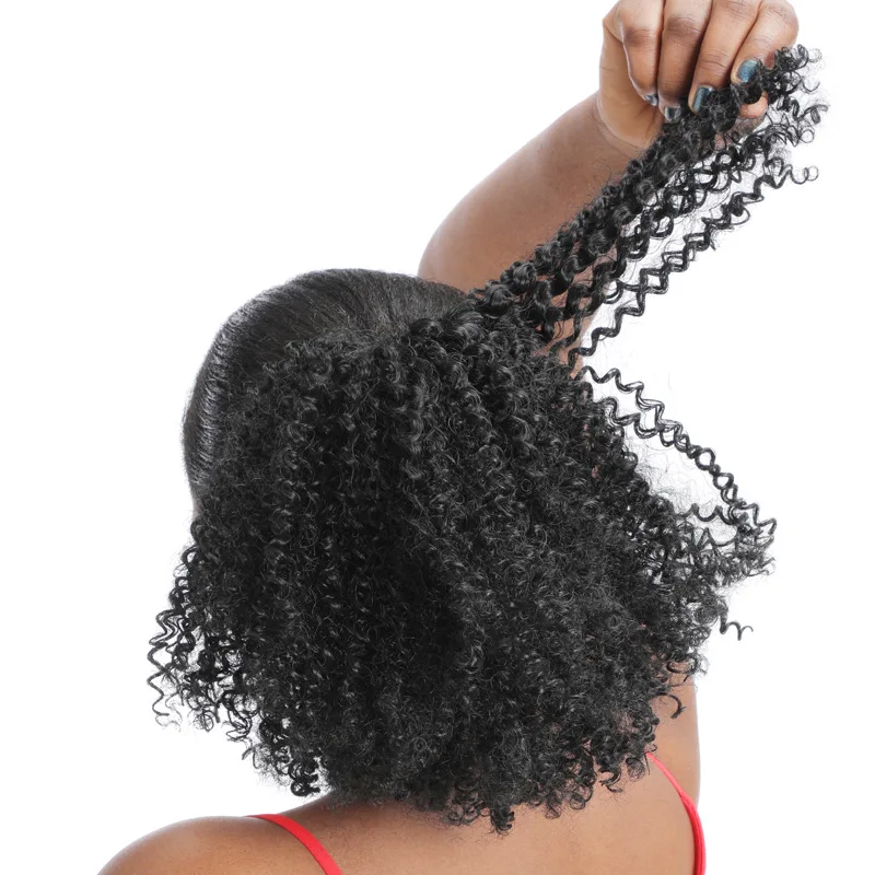 Customized Long 14inch Afro Kinky Curly Chignon Hair Synthetic