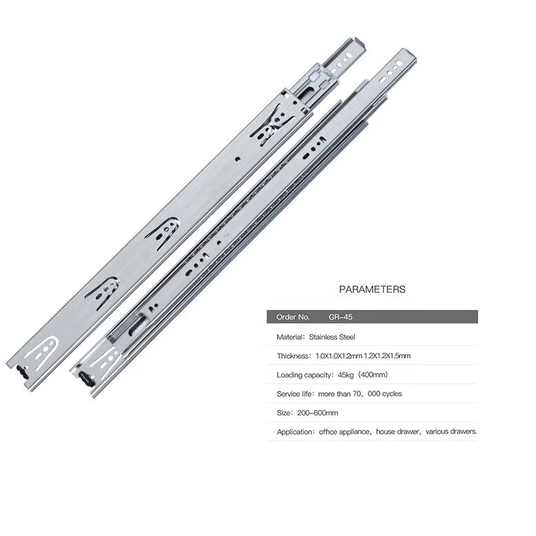Высококачественный удлинитель из нержавеющей стали, 45 мм, скользящий боковой кронштейн для ящика, шариковый подшипник, металлическая направляющая