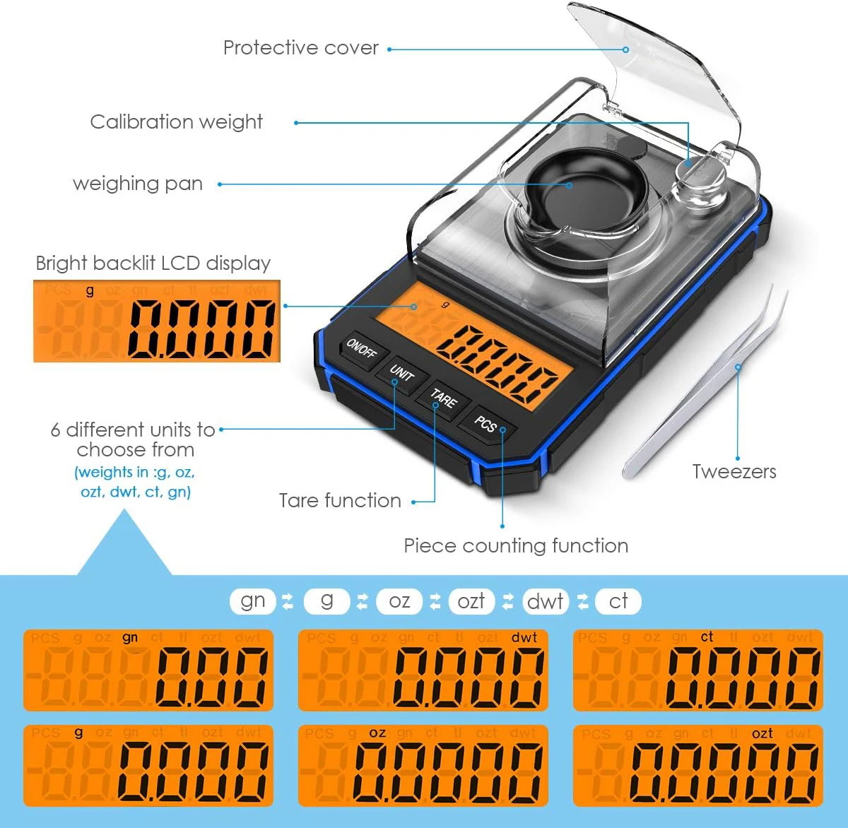 Diamond Weighing Scales Portable Digital Electronic Pocket Scale 0.001g Accuracy LCD Battery 200g Max Jewelry Measurements