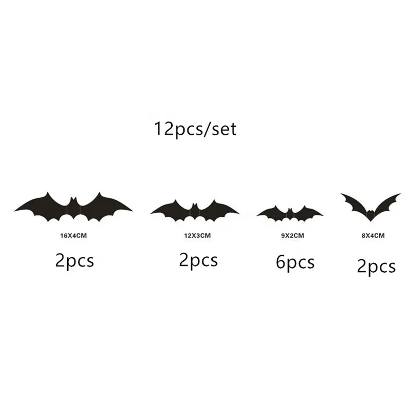 12 pcs PVC 3D Toy Decoration Party Supply Halloween Wall Sticker Bat