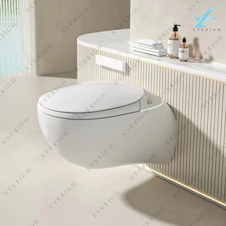 2024 High-end Egg Shape Automatic Sanitary Ware WC Water Closet Bathroom Intelligent Electric Ceramic Wall Hung Smart Toilet