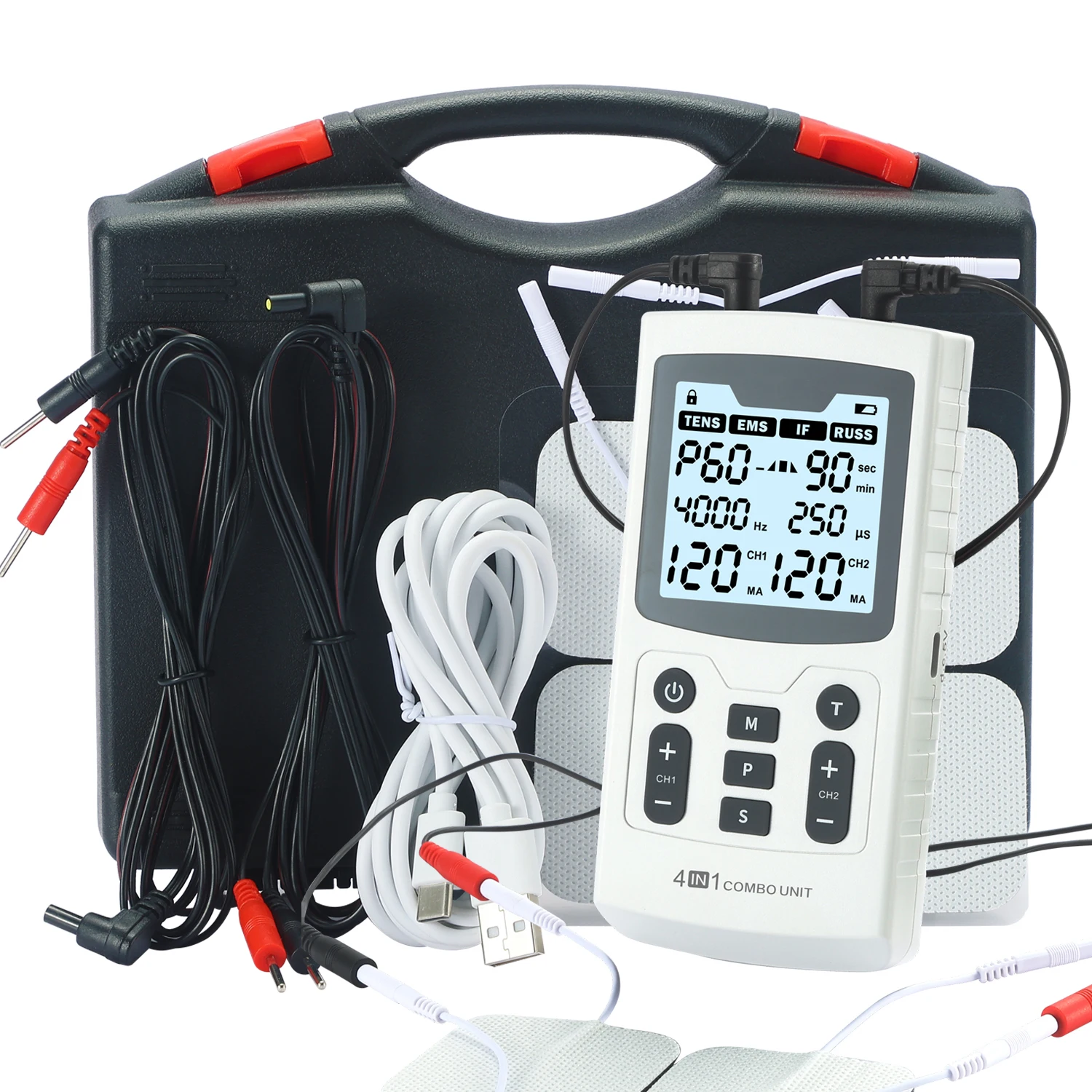 4 in 1 Combo 4000Hz Two transformer Interferential Current Russian Stimulation EMS TENS Machine