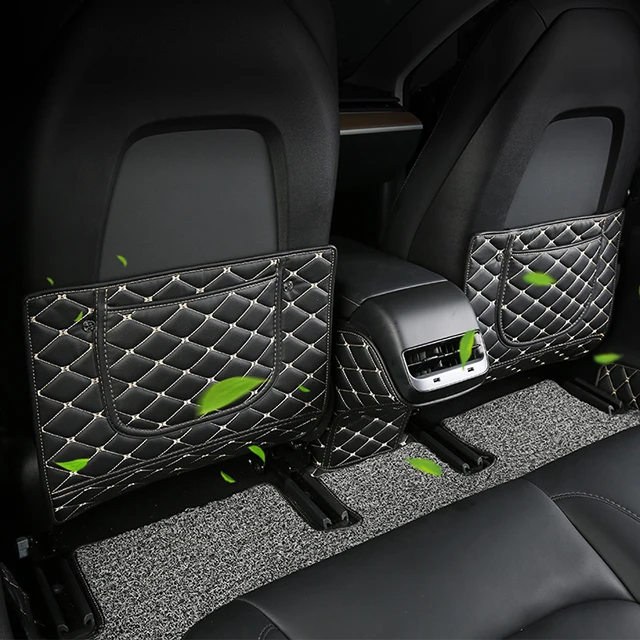  OEM/ODM кожаная задняя часть автомобильного сиденья защита от детей коврик подушка с карманом для Tesla Model 3 аксессуары