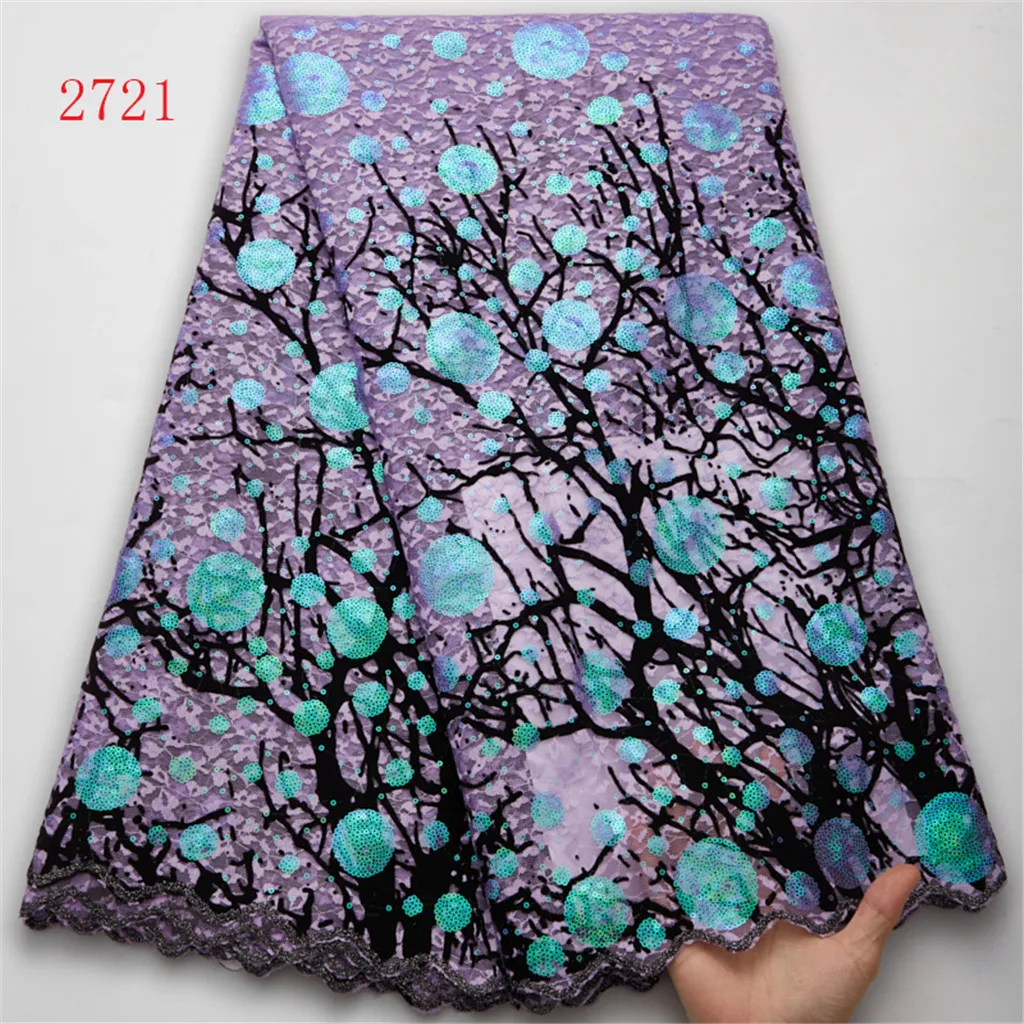 2721 African Lace Fabric Embroidery Sequins Velvet Lace Newest Nigerian Velvet Lace Fabric For Wedding Material Sewing