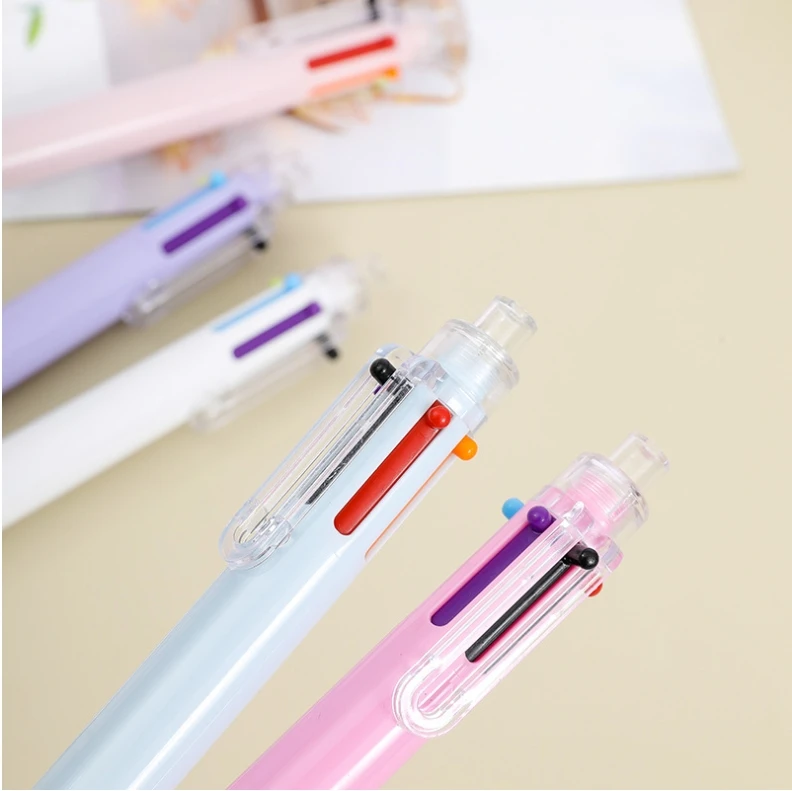 Colorful 6-Color Ballpoint Pens Multi-Colored Office Stationery Student Prizes Discounted Promotional Oil Pens with Press Design