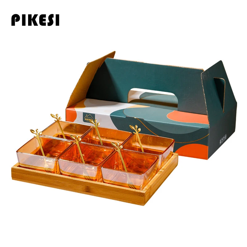 Wholesale High Quality Dessert Candy Square Nuts Dish Appetizers Porcelana Bowls Wooden Tray Fruit Plate Ceramic Dinnerware Set