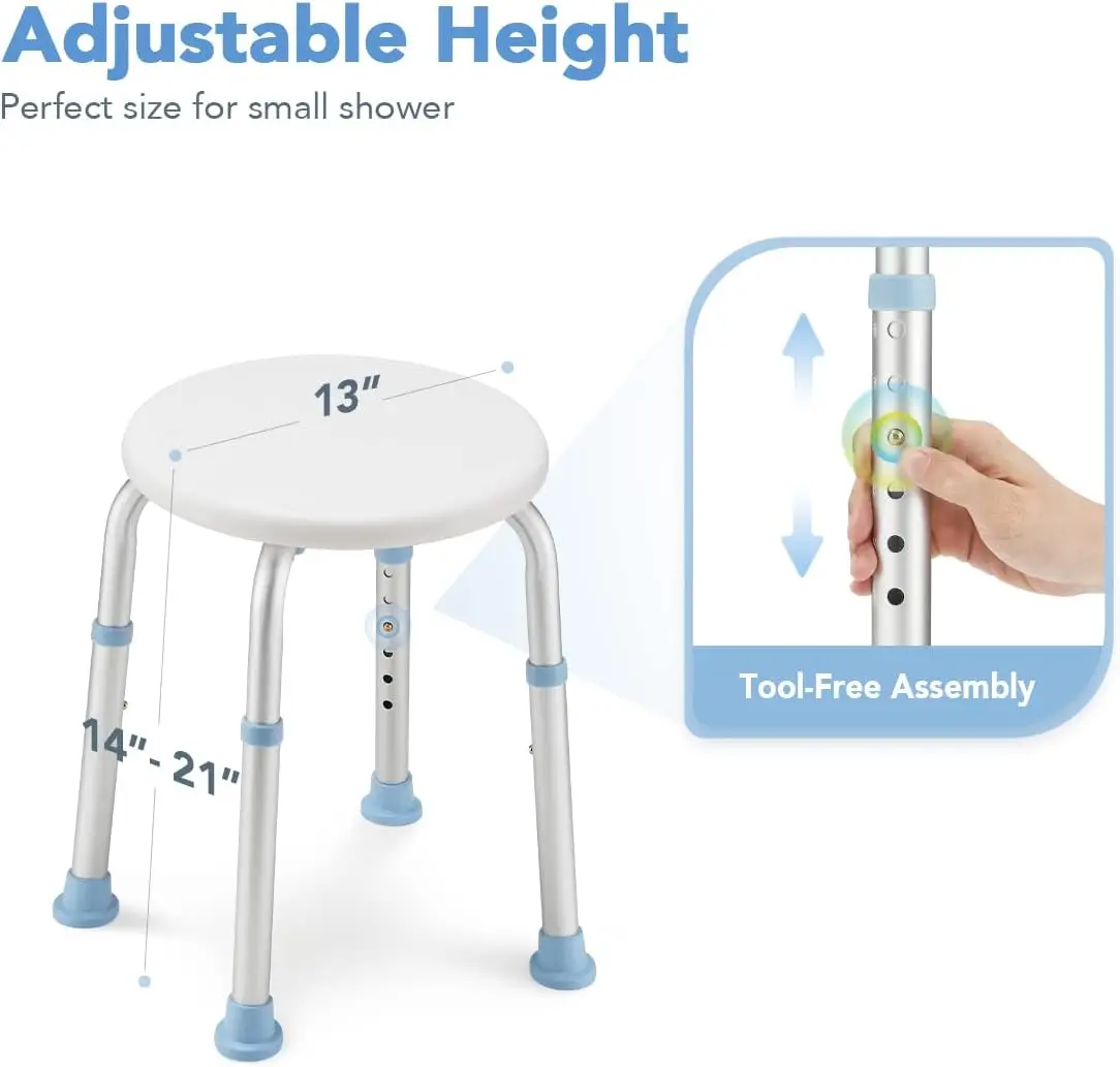 Bliss Medical Shower Chair Adjustable Seniors Disabled Handicap Bathroom Shower Stool for Inside Shower