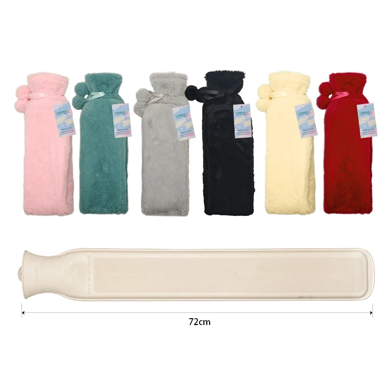 Long Rubber Hot Water Bottle For Bed Warm Waist Back&Soft Plush Cover