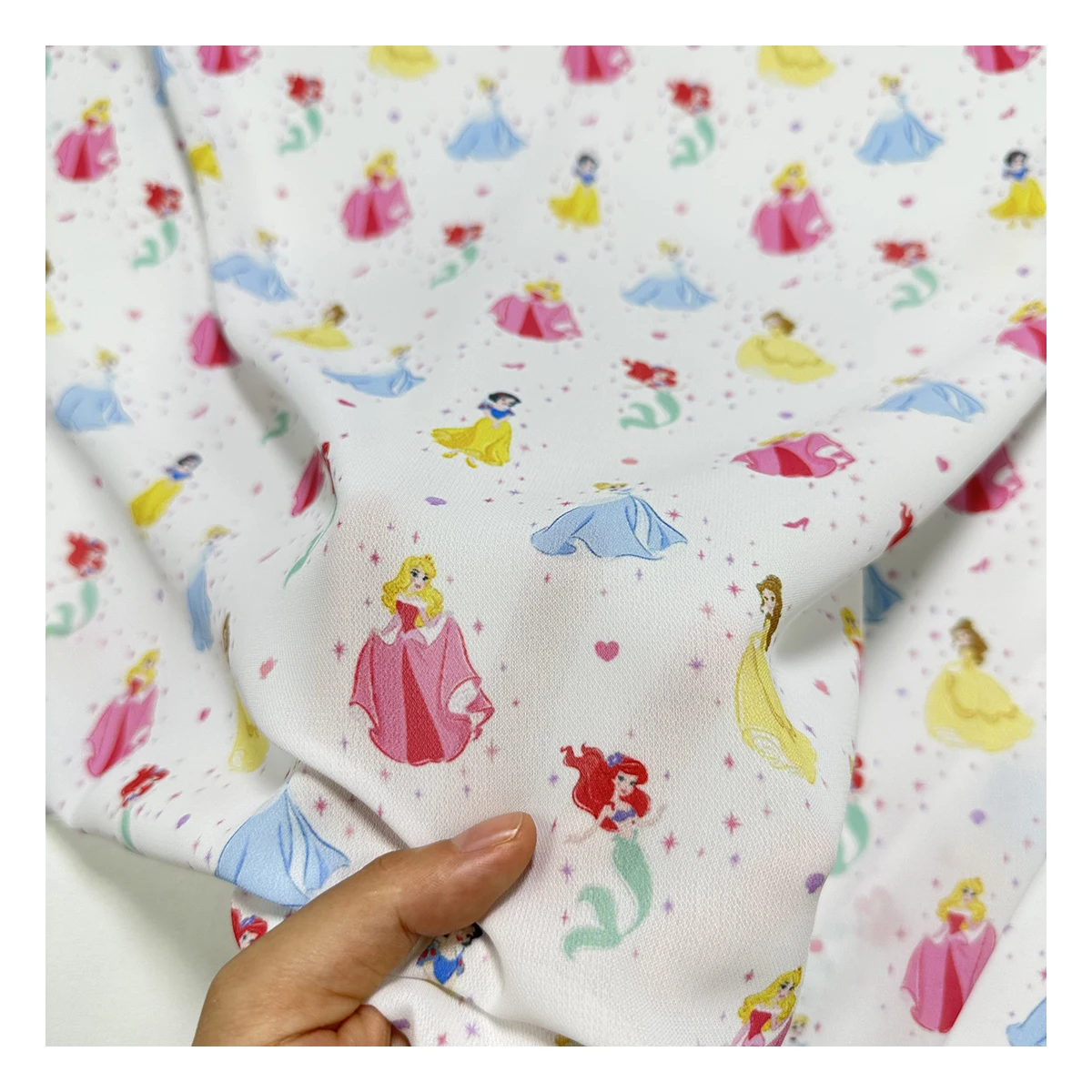 The factory outlet popular princess cartoon pattern polyester fabric digital printed diamond chiffon fabric for wedding dress
