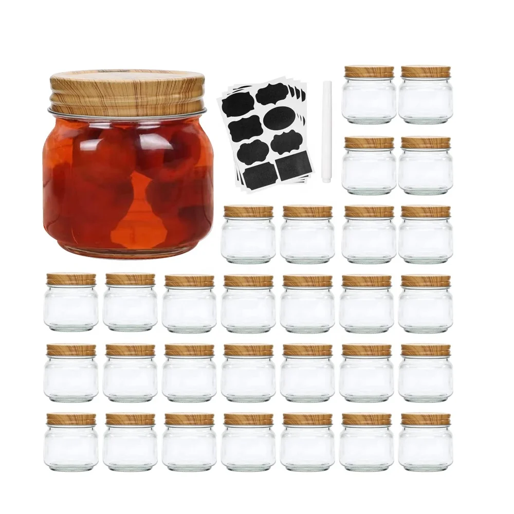 Airtight food storage honey jar cereals 8oz customize tiny glass jar with bamboo wooden lids