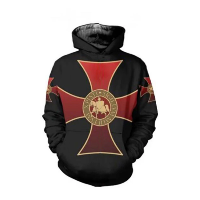 2023 Autumn And Winter Sweatshirt Men Hooded Knights Templar Armor Cross Clothes Europe And The United States Trend Men