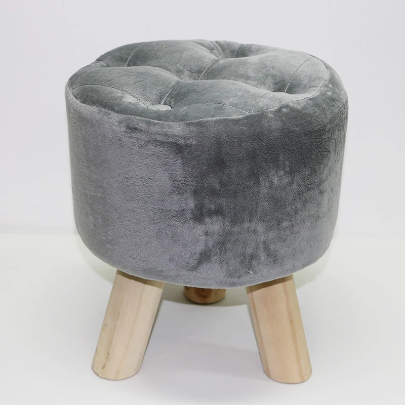 Reatai velvet fabric wood frame indoor wooden legs tabouret fluffy stool chair on sale soft velvet footstool