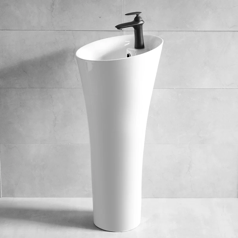 Hot Sale Ceramic Sanitary Ware Freestanding One Piece Modern Hand Wash Pedestal Sink