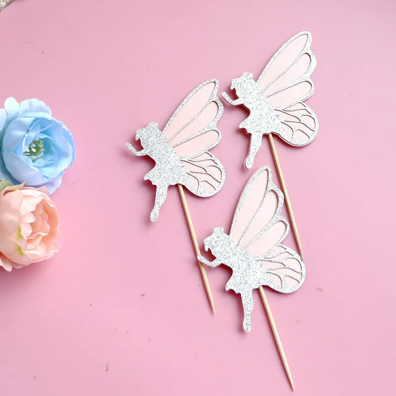 Ychon Fairy Mushroom Butterfly Themed Cupcake Picks Birthday Cupcake Toppers Plug-in Birthday Party Cake Decoration