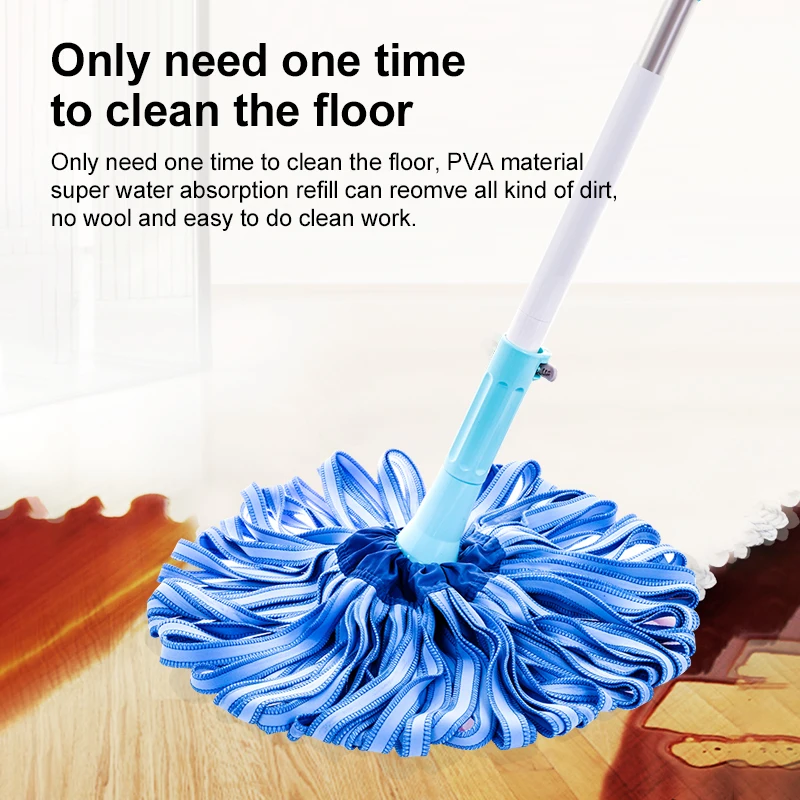 Floor Mop Hand Free 360 Magic Twist Mop With Microfiber Mop Refill And Stainless Steel Pole