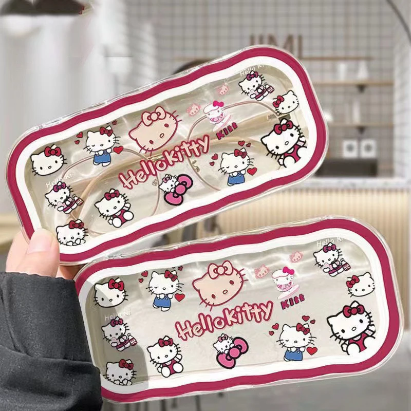 Wholesale Japan Cartoon Helloed Kitty Sanrio Vanity ABS Glasses Travel Case Makeup Brush Storage Beauty Cosmetic Bags Accessory
