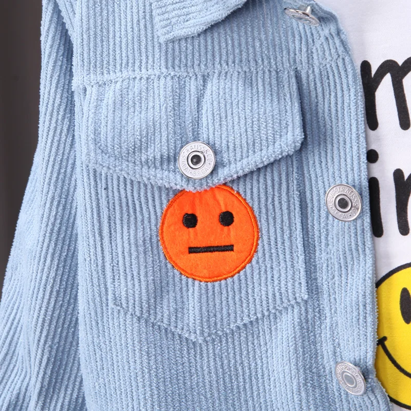 Осенняя одежда для детей школы футболка с длинным рукавом принтом Вельветовая куртка и брюки комплект из 3 предметов мальчиков