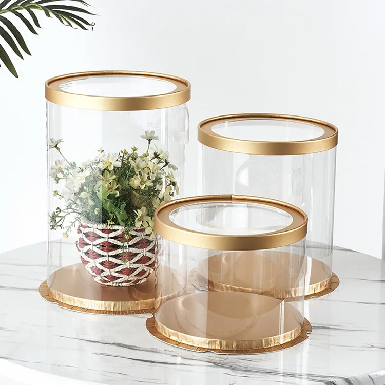 
New arrive pet tall cake box food grad plain color all transparent round plastic clear cake cylinder box 