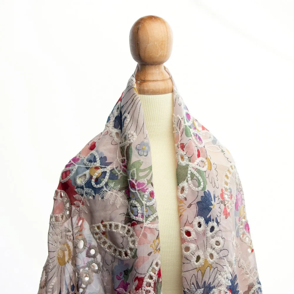 Custom Newest Swiss Voile 100% Cotton Hollow Out Printed Silk Chiffon Embroidered Lace Fabrics With Rayon Regular