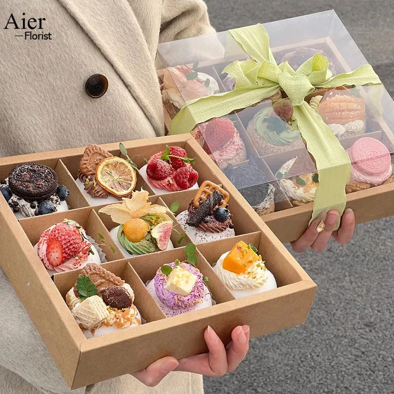 Aierflorist 2023 Hotselling Lattice Dessert Packaging Box Fruit Packing Box Mousse Cup Cake Pastry Packaging Boxes Food Fashion