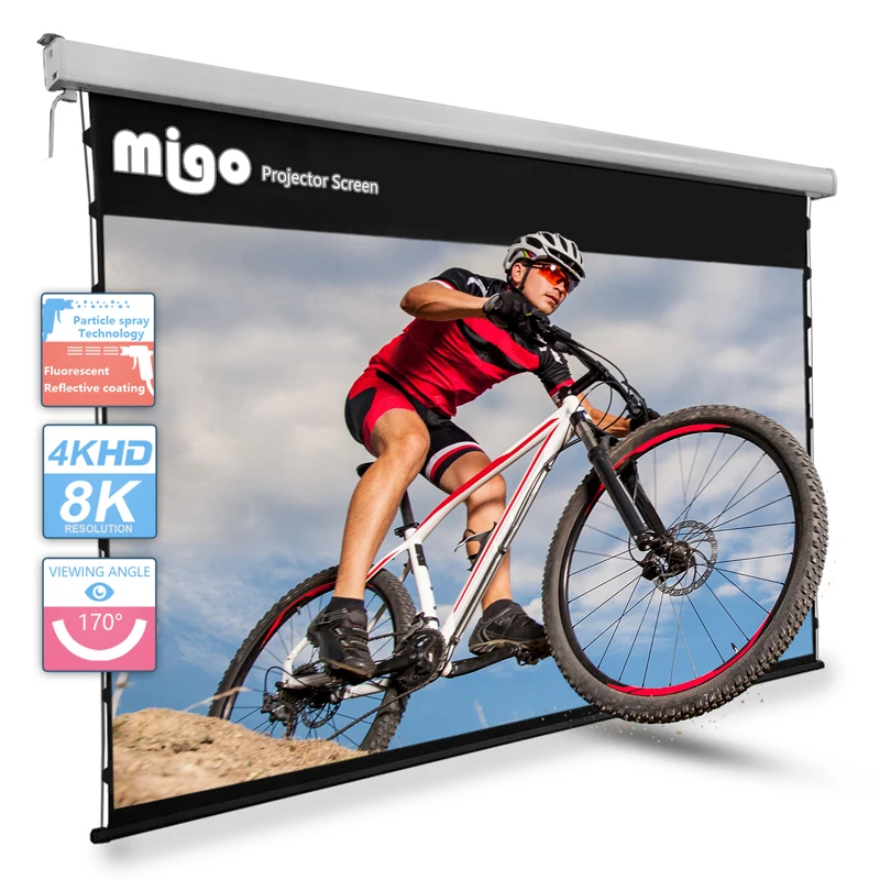 MIGO electric motorized tab tension ambient light projector screen for home cinema school business