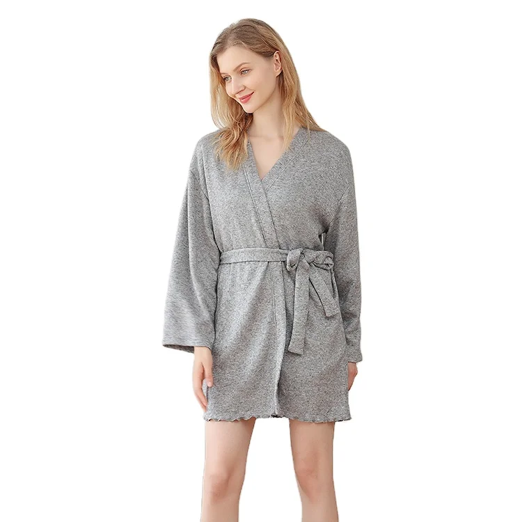 New Style V-neck Robe Comfy Short bath Robe Custom Women bathrobe