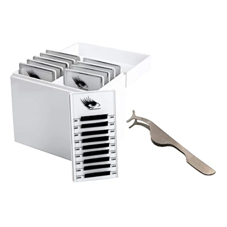 10 Layers Acrylic Eyelash Storage Box with 10 Pallets Stainless Steel Tweezers for Eyelash Extensions Eyelashes Holder Case