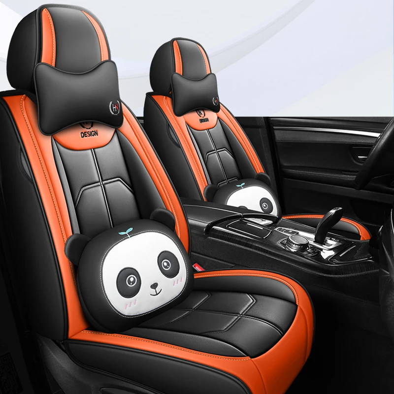 anti scratch durable cute sweet cartoon panda pillow well fitting artificial leather car seat cover full set luxury