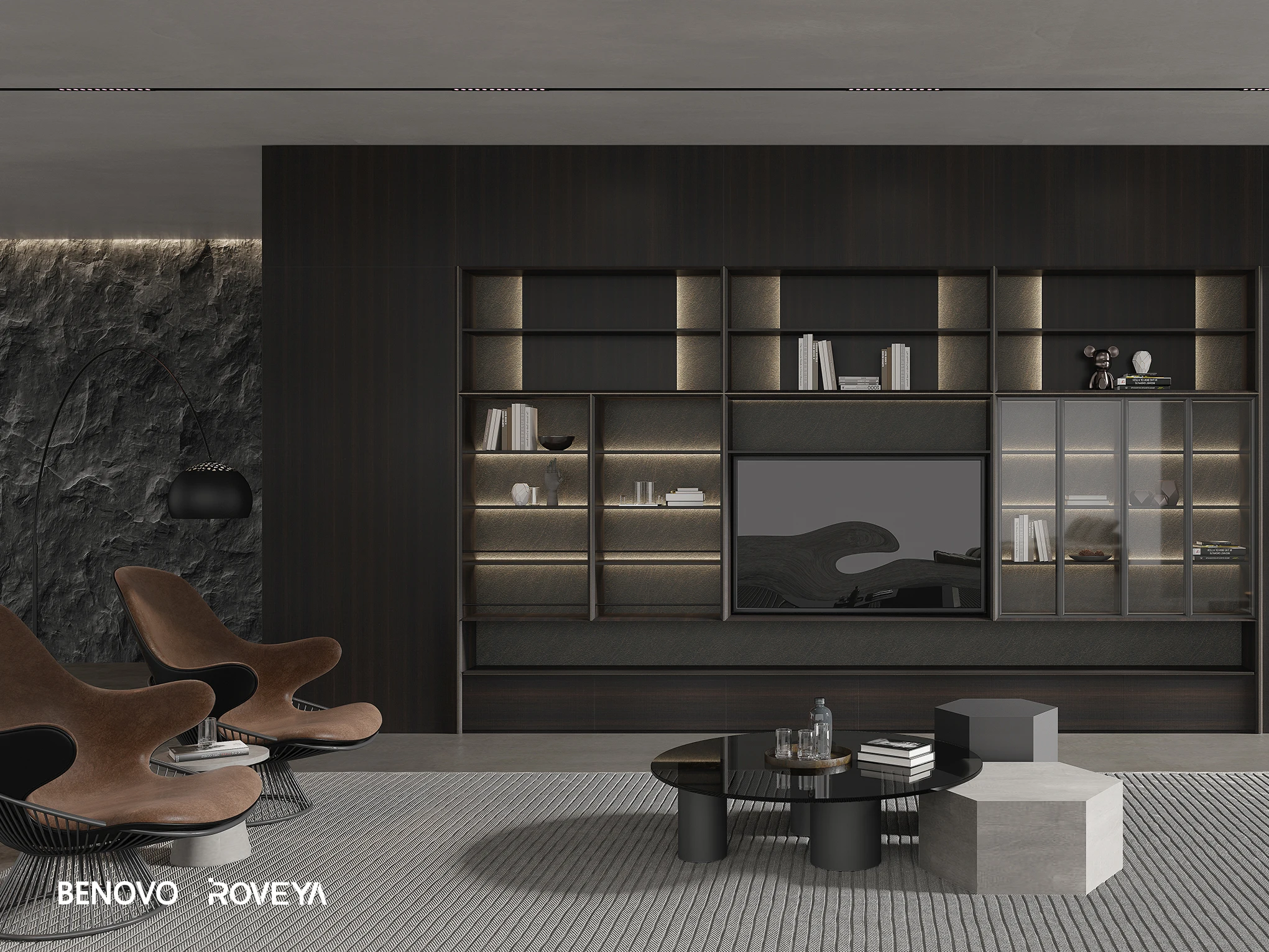 Exquisite Bookshelf TV Cabinet  2 in One Design Luxury Style F4 Star Environmental Wooden Living Room Decoration TV Wall