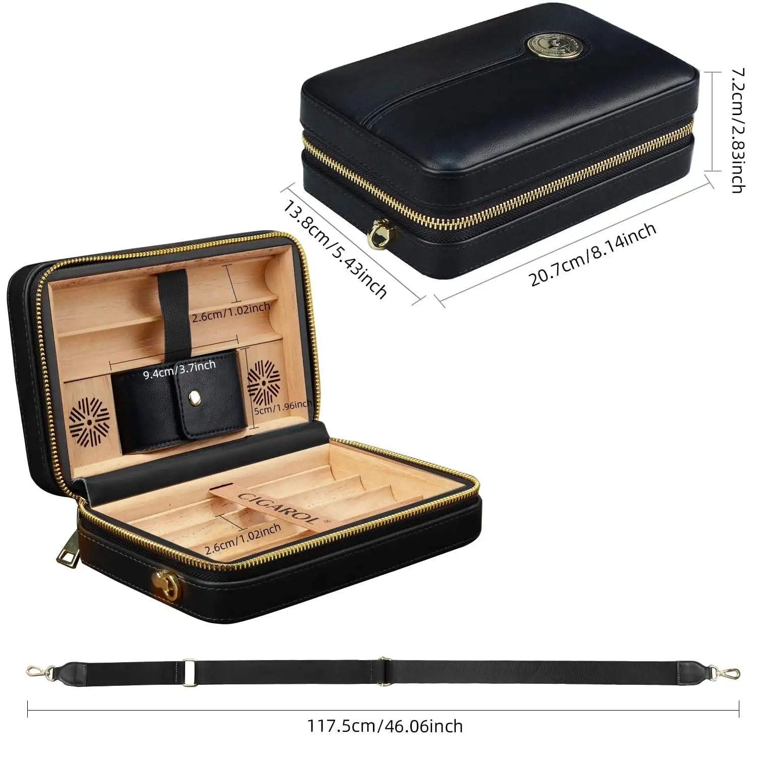Wholesale High End Luxury Leather Cigar Travel Humidor Case with Lighter Cigar Accessories Set for 6 Cigars Gift for Men