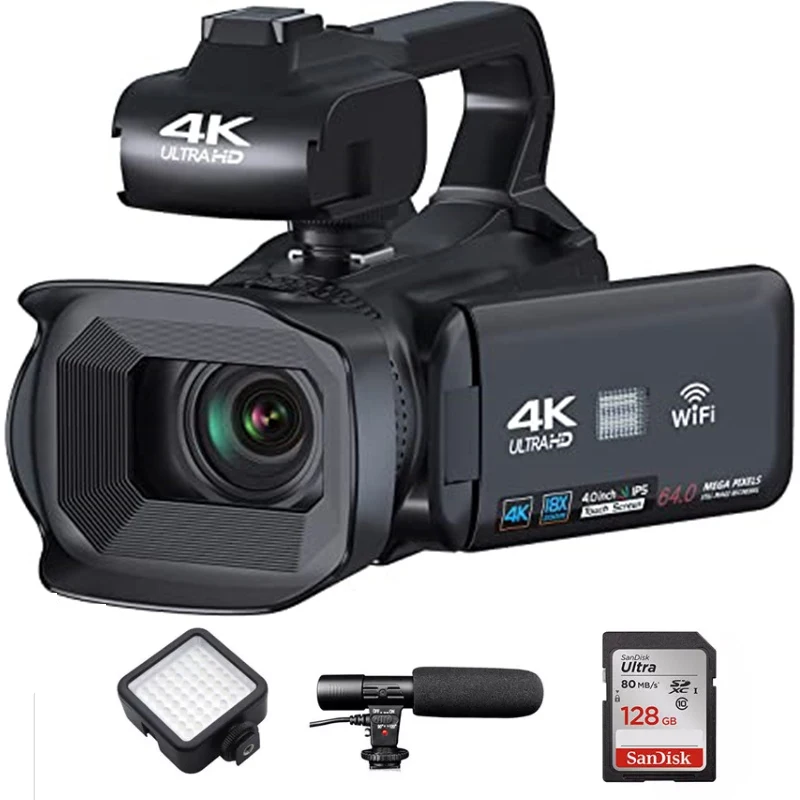 Видеокамера Wi-Fi 4K видеокамера для Youtube видеорегистратор (SD-карта 128 ГБ + микрофон светодиодная подсветка