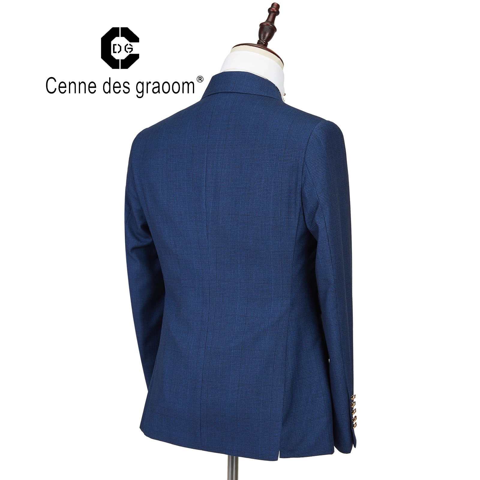 
Mens Suit 2 Piece Slim Fit blue Wedding office double breasted for Cenne des graoom Lapel Blazer Trousers 