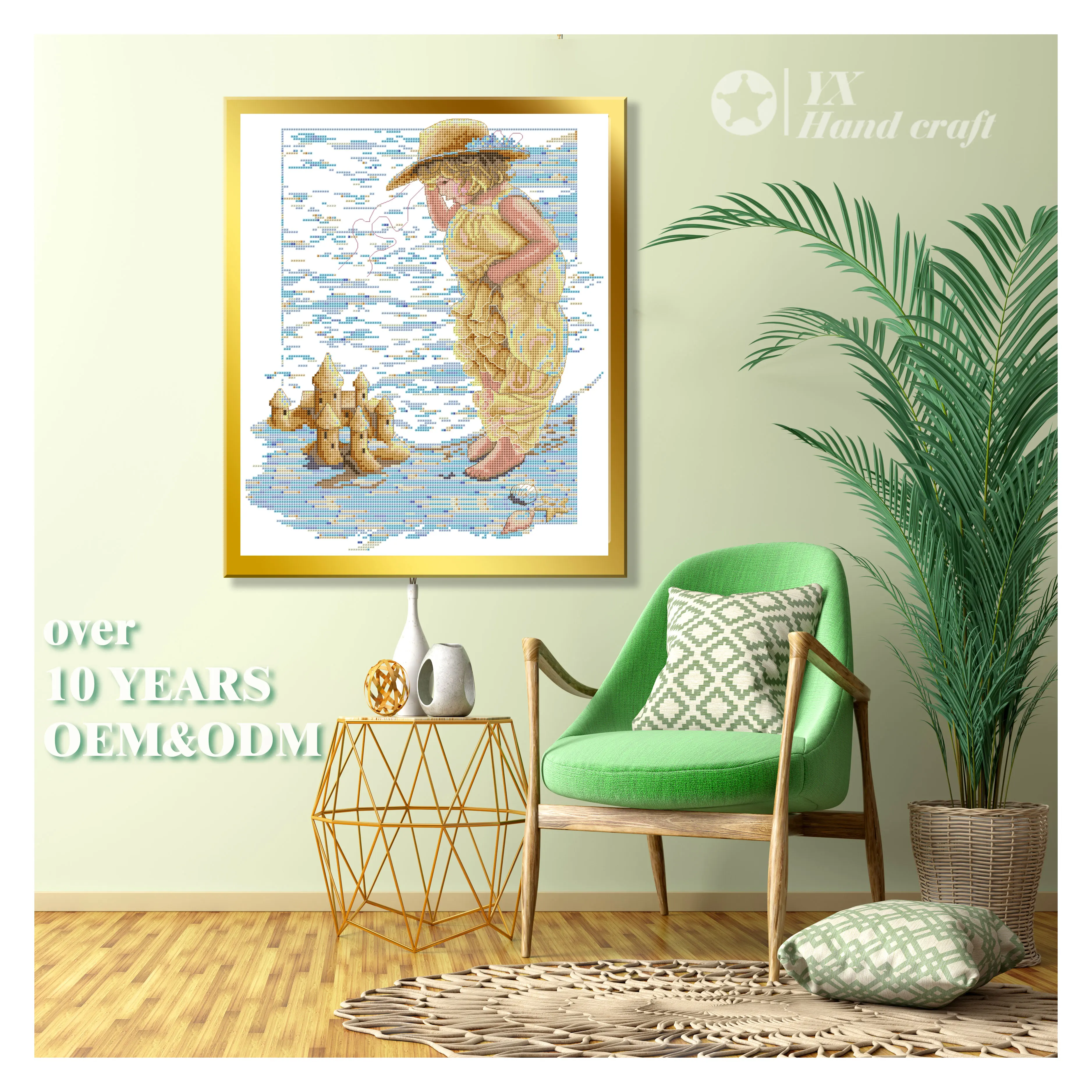In Stock Custom Hand Sandcastle Dream  Print Cross Stitch Starter Kit DIY Embroidery Beginner Kit cross stitch embroidery