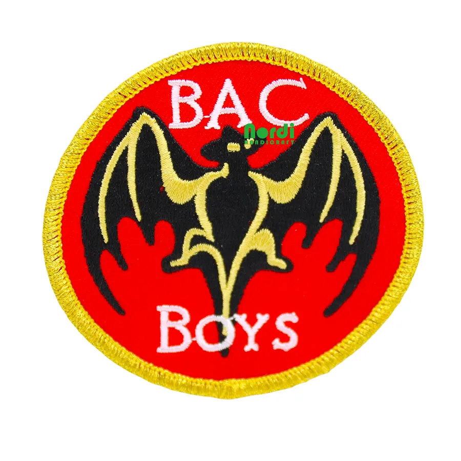 Bulk Custom Made Heat Press Woven Patches Iron On Embroidery Badge With Merrow Border For Clothing Applique