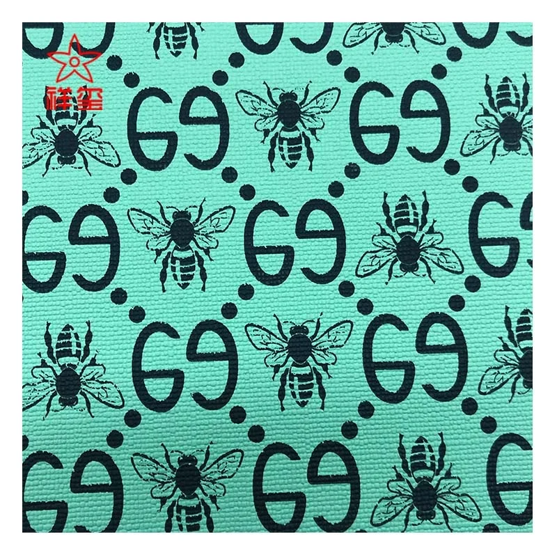 Print leather  check design PVC synthetic leather woveng backing for bag and cosmetic case
