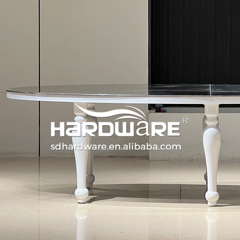 Foshan Hardware Furniture Stainless Steel Glass Event Banquet Oval Wedding Tables for Hotel
